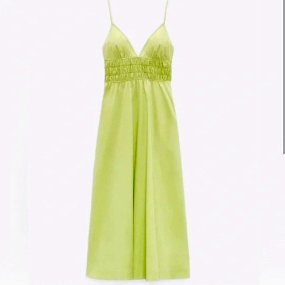 Zara Lime Green  Poplin Dress with Pockets